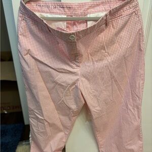 Talbots Perfect Crop Pants Womens 14 Pink White Gingham Check Plaid